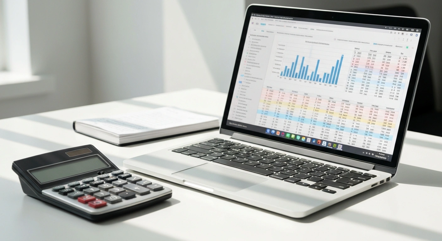 methodes-calcul-roi-ecommerce-local-outils.png Outils de calcul ROI e-commerce pour entreprise locale - tableur financier et calculatrice sur bureau professionnel
