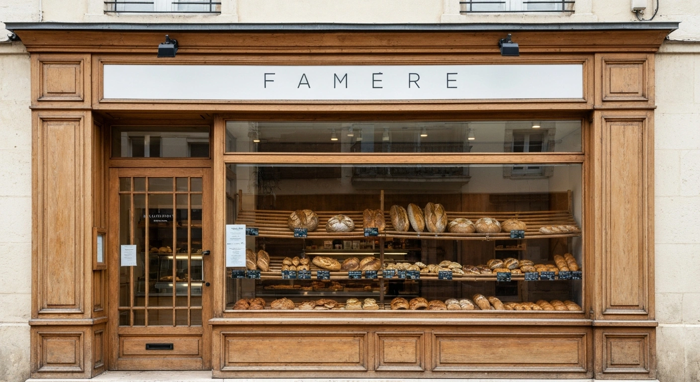 Devanture de boulangerie artisanale française ayant réussi sa transformation digitale avec une boutique en ligne pour son entreprise locale